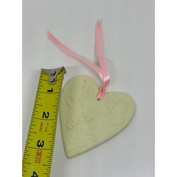VTG Brown Bag Cookie Art Victorian Heart Stoneware Cookie Ornament Pink Ribbon - Picture 4 of 4